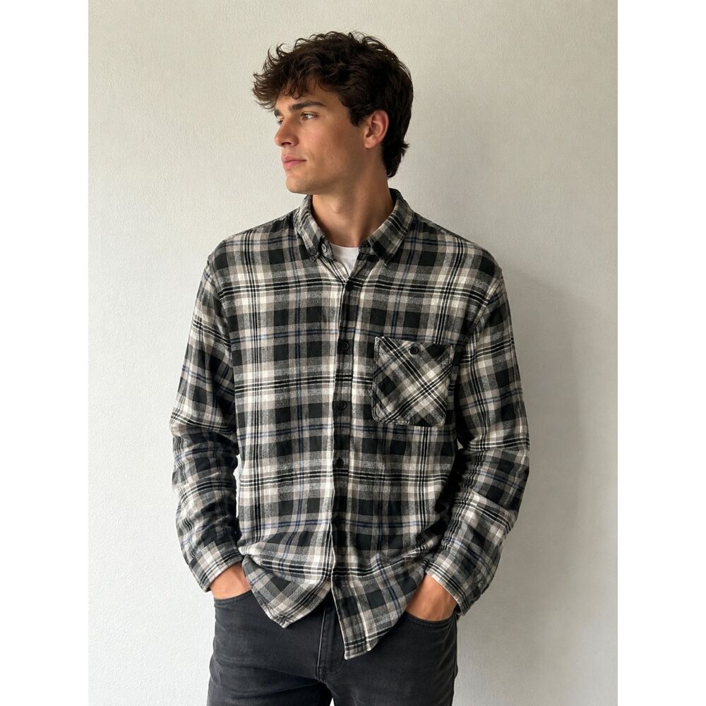 Boston Traders Men’s Cozy Plaid Flannel Shirt Gray/Black Medium